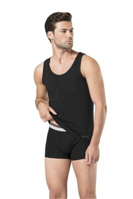 Pierre Cardin - %95 Pamuk %5 Likralı Siyah Atlet Boxer Takım