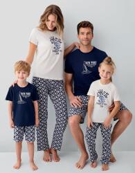 Anne baba çocuk uyumlu aile pijama takımı. %100 pamuk kumaş, yazlık rahat kesim ve modern deniz temalı tasarım - 5