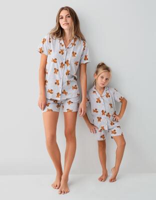 Anne Kız Ayıcık Desenli Pijama Takımı – Anne ve Çocuk Pijamaları Ayrı Ayrı Satılır - 1
