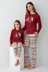 Anne Kız Geyik Temalı Pijama Kombin, Kadın ve Çocuk Pijamalar Ayrı Ayrı Fiyatlandırılır - Thumbnail