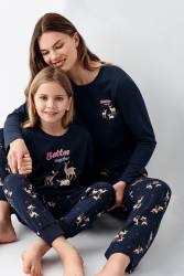 Anne Kız Geyikli Pijama Kombin, Kadın ve Çocuk Pijamalar Ayrı Ayrı Fiyatlandırılır - Thumbnail