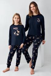 Anne Kız Geyikli Pijama Kombin, Kadın ve Çocuk Pijamalar Ayrı Ayrı Fiyatlandırılır - Thumbnail