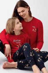 Anne Kız Geyikli Pijama Kombin, Kadın ve Çocuk Pijamalar Ayrı Ayrı Fiyatlandırılır - Thumbnail