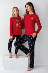 Anne Kız Geyikli Pijama Kombin, Kadın ve Çocuk Pijamalar Ayrı Ayrı Fiyatlandırılır - Thumbnail
