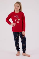 Anne Kız Geyikli Pijama Kombin, Kadın ve Çocuk Pijamalar Ayrı Ayrı Fiyatlandırılır - Thumbnail