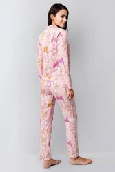 Anne Kız Gömlek Pijama Kombini, Kedili Pijama, Anne ve Çocuk Pijamalar Ayrı Ayrı Fiyatlandırılır - Thumbnail