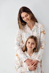 Anne Kız Gömlek Pijama Kombini, Kedili Pijama, Anne ve Çocuk Pijamalar Ayrı Ayrı Fiyatlandırılır - Thumbnail