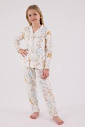 Anne Kız Gömlek Pijama Kombini, Kedili Pijama, Anne ve Çocuk Pijamalar Ayrı Ayrı Fiyatlandırılır - Thumbnail