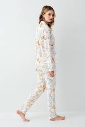 Anne Kız Gömlek Pijama Kombini, Kedili Pijama, Anne ve Çocuk Pijamalar Ayrı Ayrı Fiyatlandırılır - Thumbnail