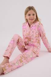 Anne Kız Gömlek Pijama Kombini, Kedili Pijama, Anne ve Çocuk Pijamalar Ayrı Ayrı Fiyatlandırılır - Thumbnail