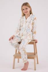 Anne Kız Gömlek Pijama Kombini, Kedili Pijama, Anne ve Çocuk Pijamalar Ayrı Ayrı Fiyatlandırılır - Thumbnail