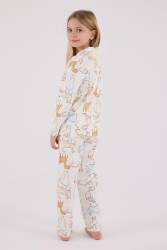 Anne Kız Gömlek Pijama Kombini, Kedili Pijama, Anne ve Çocuk Pijamalar Ayrı Ayrı Fiyatlandırılır - Thumbnail