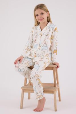 Anne Kız Gömlek Pijama Kombini, Kedili Pijama, Anne ve Çocuk Pijamalar Ayrı Ayrı Fiyatlandırılır - 11