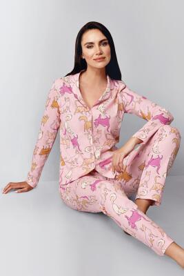 Anne Kız Gömlek Pijama Kombini, Kedili Pijama, Anne ve Çocuk Pijamalar Ayrı Ayrı Fiyatlandırılır - 6