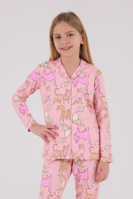 Anne Kız Gömlek Pijama Kombini, Kedili Pijama, Anne ve Çocuk Pijamalar Ayrı Ayrı Fiyatlandırılır - 4