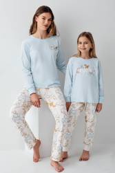 Anne Kız Kedili Pijama Kombini, Anne ve Çocuk Pijamalar Ayrı Ayrı Fiyatlandırılır - Thumbnail