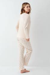 Anne Kız Krem Pijama Kombin, Kadın ve Çocuk Pijamalar Ayrı Ayrı Fiyatlandırılır - Thumbnail