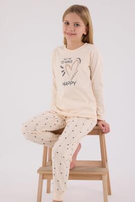 Anne Kız Krem Pijama Kombin, Kadın ve Çocuk Pijamalar Ayrı Ayrı Fiyatlandırılır - 2