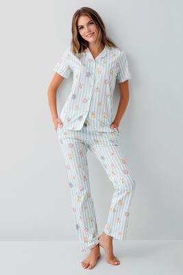 Anne Kız Pijama (Ayrı Ayrı Satılır) Takımı %100 Pamuk –  Gömlek Yaka Kısa Kollu Kombin - 7