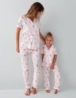 Anne Kız Pijama (Ayrı Ayrı Satılır) Takımı %100 Pamuk –  Gömlek Yaka Kısa Kollu Kombin - 9