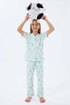 Anne Kız Pijama (Ayrı Ayrı Satılır) Takımı %100 Pamuk –  Gömlek Yaka Kısa Kollu Kombin - 2