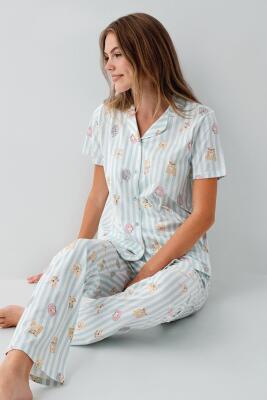 Anne Kız Pijama (Ayrı Ayrı Satılır) Takımı %100 Pamuk –  Gömlek Yaka Kısa Kollu Kombin - 6