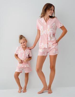 Anne Kız Pijama (Ayrı Ayrı Satılır) Takımı %100 Pamuk – Kısa Kollu Çiçekli Aile Kombini - 7