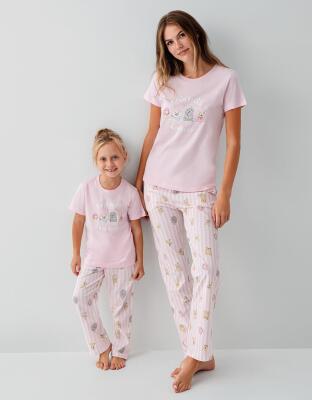 Anne Kız Pijama (Ayrı Ayrı Satılır) Takımı %100 Pamuk –  Kısa Kollu Kombin - 1