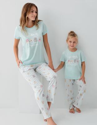 Anne Kız Pijama (Ayrı Ayrı Satılır) Takımı %100 Pamuk –  Kısa Kollu Kombin - 8