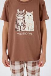 Anne Kız Kedili Pijama (Ayrı Ayrı Satılır) Takımı %100 Pamuk – Kısa Kollu Üst & Ekose Alt Aile Kombini - 4