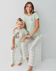 Anne Kız Kedili Pijama (Ayrı Ayrı Satılır) Takımı %100 Pamuk – Kısa Kollu Üst & Ekose Alt Aile Kombini - 7