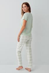 Anne Kız Kedili Pijama (Ayrı Ayrı Satılır) Takımı %100 Pamuk – Kısa Kollu Üst & Ekose Alt Aile Kombini - 13