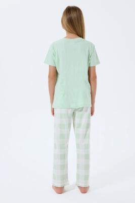 Anne Kız Kedili Pijama (Ayrı Ayrı Satılır) Takımı %100 Pamuk – Kısa Kollu Üst & Ekose Alt Aile Kombini - 11