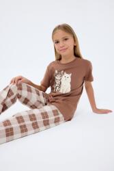 Anne Kız Kedili Pijama (Ayrı Ayrı Satılır) Takımı %100 Pamuk – Kısa Kollu Üst & Ekose Alt Aile Kombini - 3