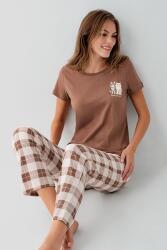 Anne Kız Kedili Pijama (Ayrı Ayrı Satılır) Takımı %100 Pamuk – Kısa Kollu Üst & Ekose Alt Aile Kombini - 6