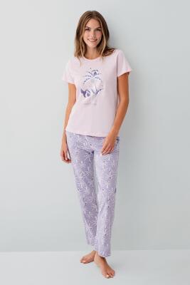 Anne Kız Pijama (Ayrı Ayrı Satılır) Takımı %100 Pamuk –  Tropikal Desenli Kısa Kollu Kombin - 7