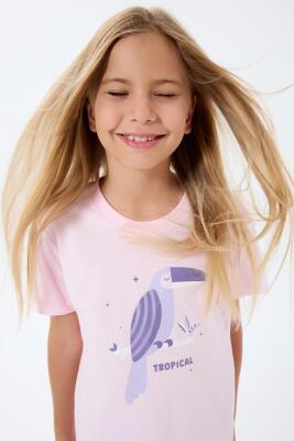 Anne Kız Pijama (Ayrı Ayrı Satılır) Takımı %100 Pamuk –  Tropikal Desenli Kısa Kollu Kombin - 2