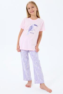 Anne Kız Pijama (Ayrı Ayrı Satılır) Takımı %100 Pamuk –  Tropikal Desenli Kısa Kollu Kombin - 3