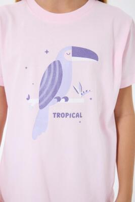 Anne Kız Pijama (Ayrı Ayrı Satılır) Takımı %100 Pamuk –  Tropikal Desenli Kısa Kollu Kombin - 5