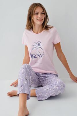 Anne Kız Pijama (Ayrı Ayrı Satılır) Takımı %100 Pamuk –  Tropikal Desenli Kısa Kollu Kombin - 6