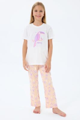 Anne Kız Pijama (Ayrı Ayrı Satılır) Takımı %100 Pamuk –  Tropikal Desenli Kısa Kollu Kombin - 10