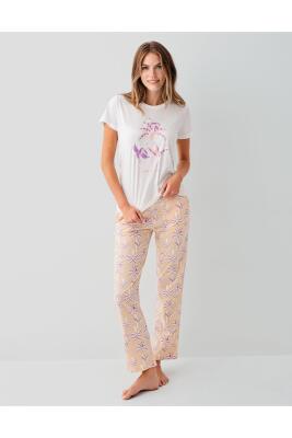 Anne Kız Pijama (Ayrı Ayrı Satılır) Takımı %100 Pamuk –  Tropikal Desenli Kısa Kollu Kombin - 14