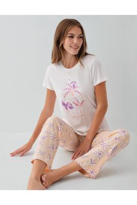 Anne Kız Pijama (Ayrı Ayrı Satılır) Takımı %100 Pamuk –  Tropikal Desenli Kısa Kollu Kombin - 13