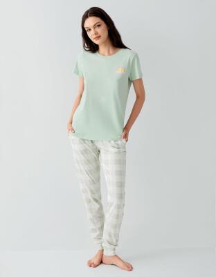 Anne Kız Pijama Takımı Kombin – Kadın ve Çocuk Pijamaları Ayrı Ayrı Satılır | %100 Pamuk Yeşil Desenli  - 5