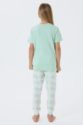 Anne Kız Pijama Takımı Kombin – Kadın ve Çocuk Pijamaları Ayrı Ayrı Satılır | %100 Pamuk Yeşil Desenli - 4