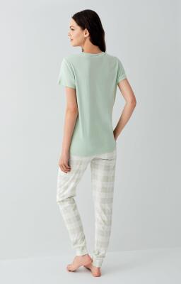 Anne Kız Pijama Takımı Kombin – Kadın ve Çocuk Pijamaları Ayrı Ayrı Satılır | %100 Pamuk Yeşil Desenli - 6