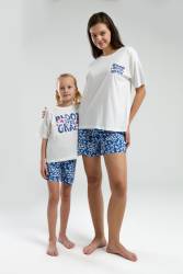 Anne Kız T-shirt ve Şort Kombin, Anne ve çocuk pijamalar ayrı ayrı fiyatlandırılır - Thumbnail