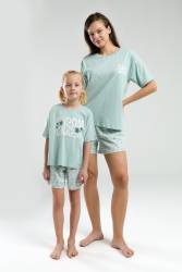 Anne Kız T-shirt ve Şort Kombin, Anne ve çocuk pijamalar ayrı ayrı fiyatlandırılır - Thumbnail