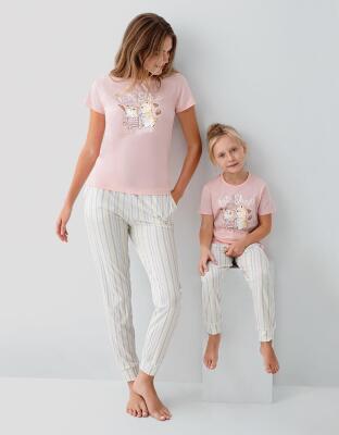 Anne ve Çocuk Pijamaları Ayrı Ayrı Satılır, %100 Pamuk Anne Kız Pijama Takımı Kombini  - 9