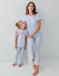Anne ve Çocuk Pijamaları Ayrı Ayrı Satılır, %100 Pamuk, Kırmızı Kalpli Desen, Anne Kız Pijama Takımı Kombini Açık Mavi